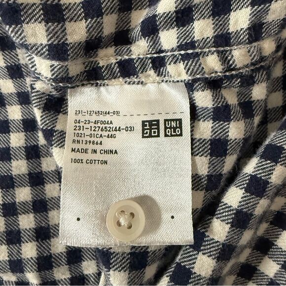 Uniqlo Flannel Shirt Womens Sz L White Black Checkered Button Up Long Sleeve - Picture 8 of 11